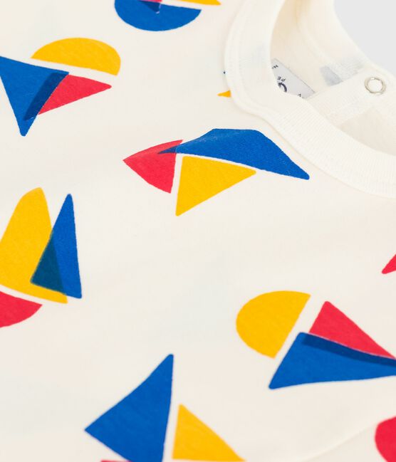 Katoenen T-shirt met korte mouwen en bootjesprint voor baby's MILK/ MULTICO