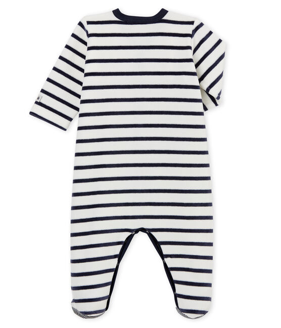 Uniseks babypyama in fluweel wit MARSHMALLOW/blauw SMOKING