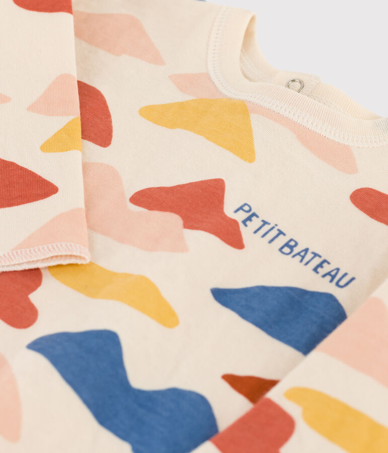 Tee-shirt manches longues b&eacute;b&eacute; imprim&eacute; en tubique &eacute;cru/multicouleur