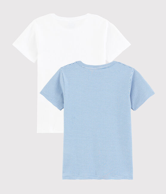 Set van 2 T-shirts van biologisch katoen met korte mouwen en dunne, blauwe strepen voor jongens variante 1