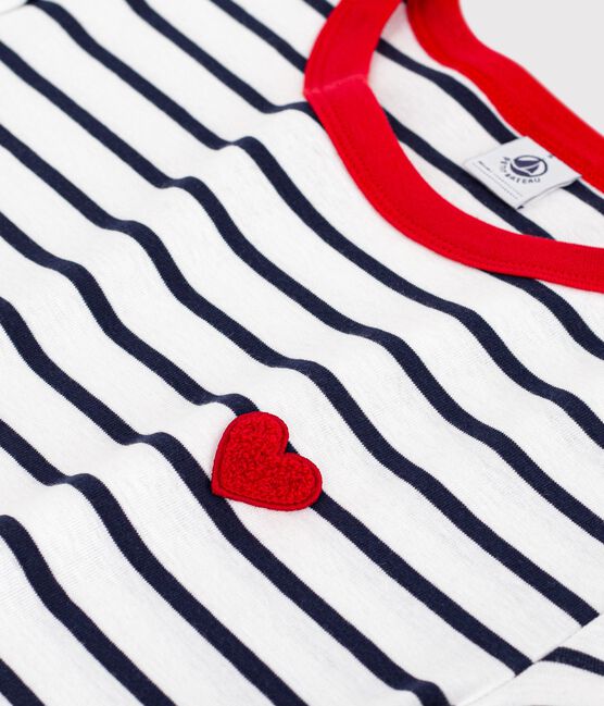 Dames katoenen T-shirt met korte mouwen wit MARSHMALLOW/blauw SMOKING