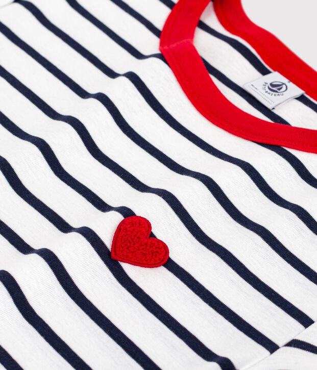 Dames katoenen T-shirt met korte mouwen wit/blauw