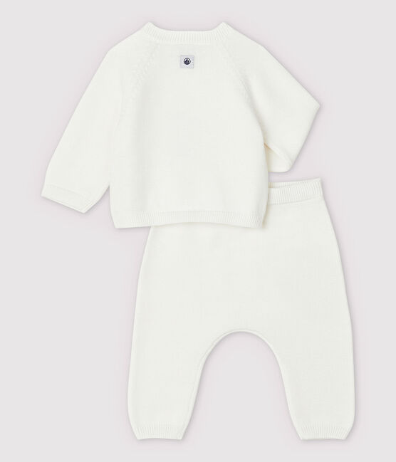 Ensemble 2 pièces blanc bébé en tricot de coton biologique blanc MARSHMALLOW
