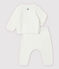 Ensemble 2 pièces blanc bébé en tricot de coton biologique blanc MARSHMALLOW