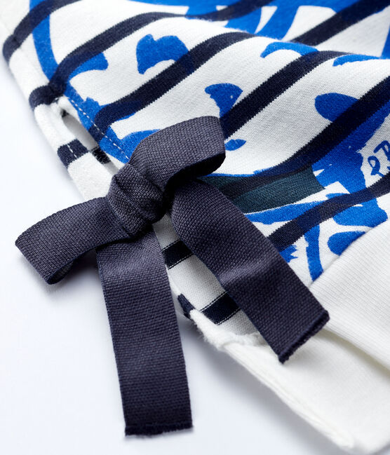 Jersey marinière voor babymeisjes met lange mouwen. wit MARSHMALLOW/blauw SMOKING