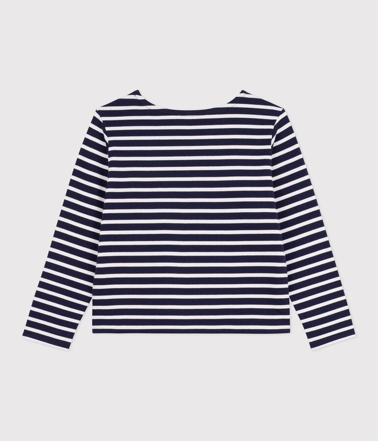 Gestreept katoenen marineshirt voor dames blauw SMOKING/wit MARSHMALLOW