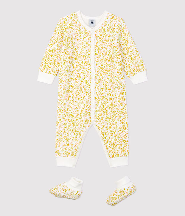 Ensemble nuit fleurs b&eacute;b&eacute; en bouclette &eacute;ponge toute douce jaune/ECUME2