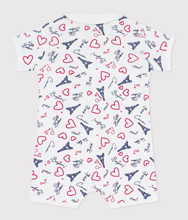 Combinaison courte b&eacute;b&eacute; en coton &agrave; col imprim&eacute; Paris blanc/multicouleur