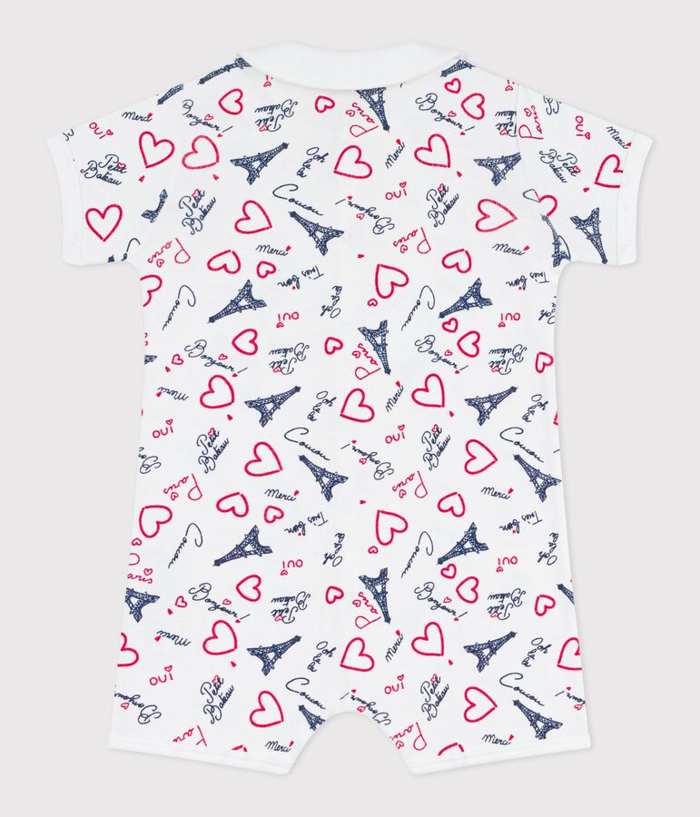Kort katoenen babypakje met kraagje en print van Parijs wit/multicouleur
