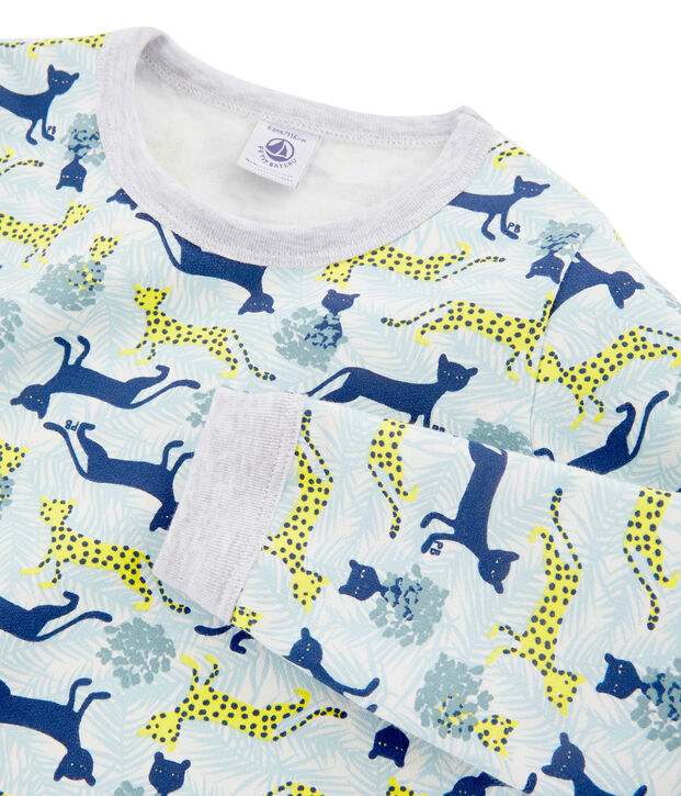 Jongenspyjama van molton wit/multicouleur