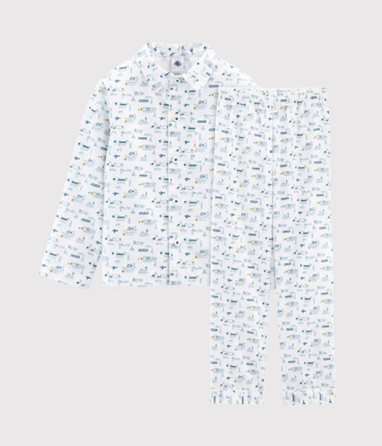 Jongenspyjama in canvas wit MARSHMALLOW/blauw SHADOW