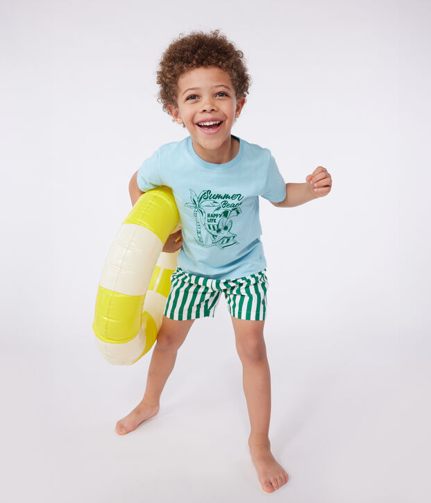 Tee-shirt enfant en coton manches courtes imprim&eacute; bleu