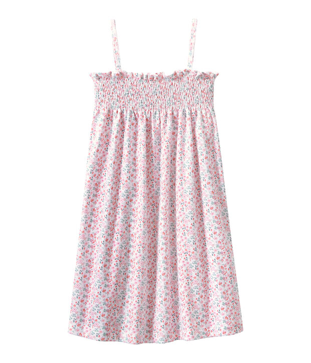 Meisjesnachthemdje met smokwerk en dessin wit/multicouleur