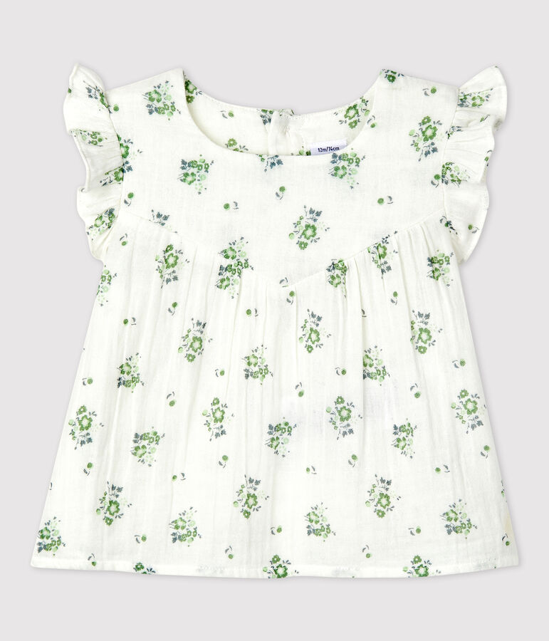 Blouse met korte mouwen met bloemenprint van gaas van biokatoen voor baby's wit/multicouleur