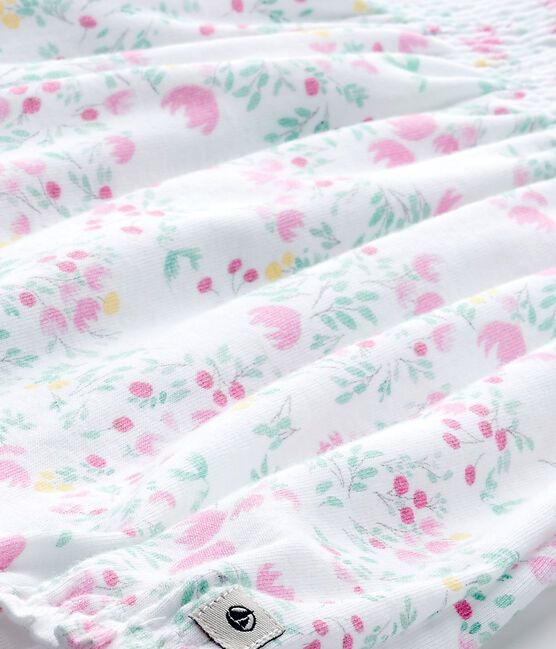 Combicourt bébé fille à smocks imprimé blanc ECUME/rose ROSE/ MULTICO