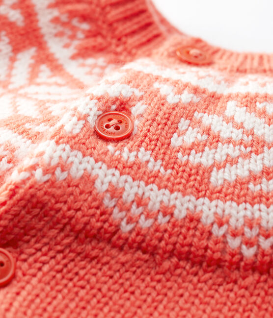 Cardigan 100% laine bébé. orange OURSIN/blanc MARSHMALLOW