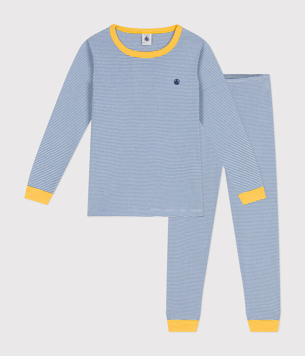 Gestreepte katoenen pyjama voor kinderen. blauw/wit