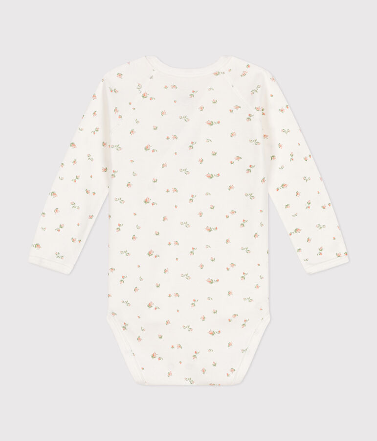 Katoenen overslagbody met lange mouwen voor baby's wit MARSHMALLOW/ SALINE