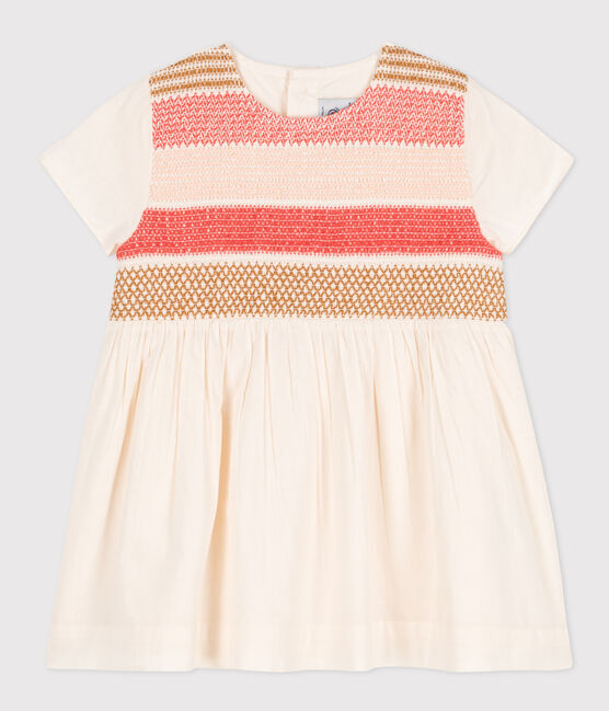 Robe manches courtes bébé à smocks blanc AVALANCHE/ MULTICO