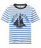 Gestreept jongens-T-shirt met opdruk wit MARSHMALLOW/blauw PERSE