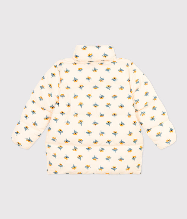 Donsjack met oprolbare capuchon voor meisjes ecru/multicouleur