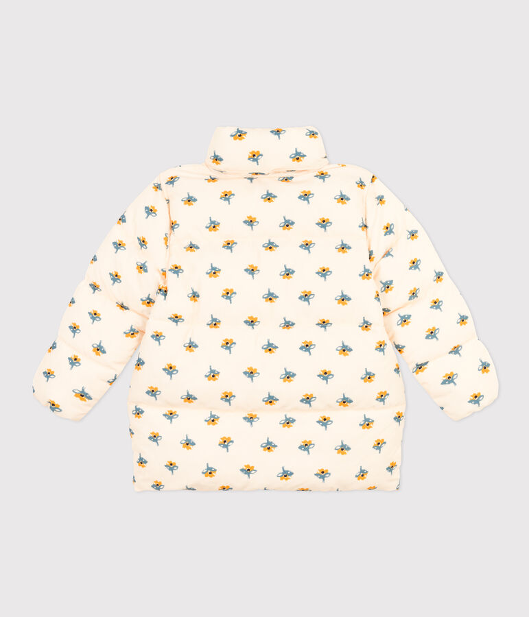 Donsjack met oprolbare capuchon voor meisjes ecru/multicouleur