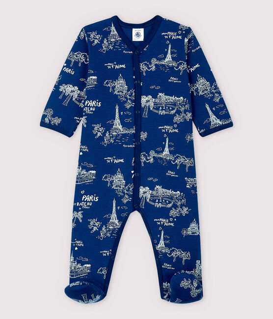 Toile de Jouy Paris babypyjama van tubic blauw MEDIEVAL/wit MARSHMALLOW