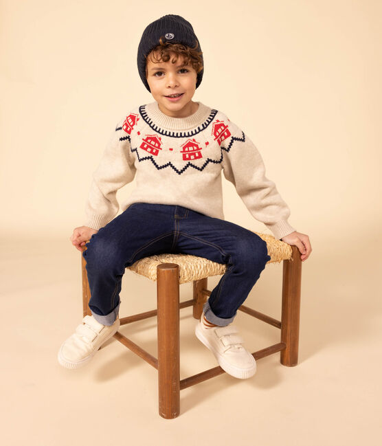 Jersey van wol en katoen voor jongens en meisjes beige MONTELIMAR/wit MULTICO