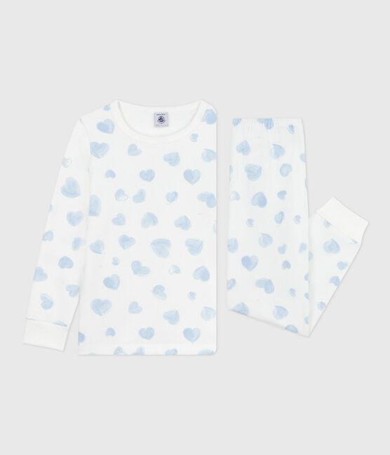 Pyjama enfant en molleton imprimé cœurs blanc MARSHMALLOW/blanc MULTICO