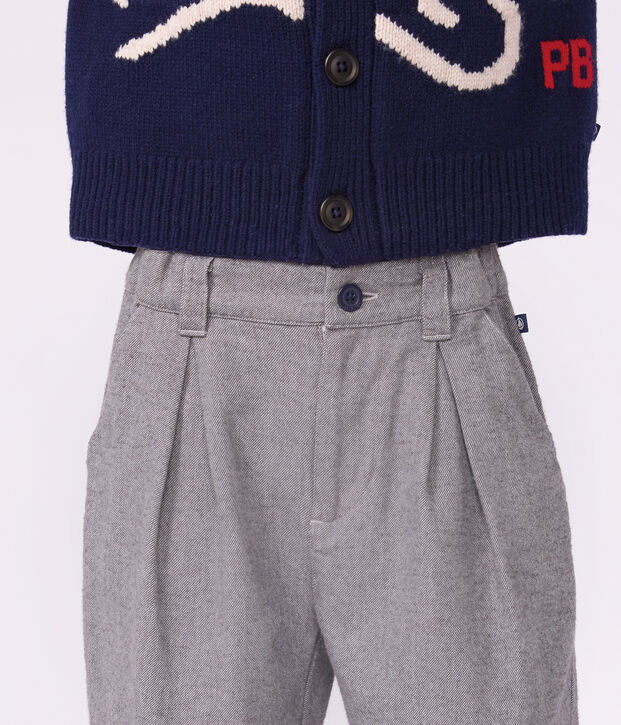 Kinderbroek met bandplooitjes van katoenflanel grijs