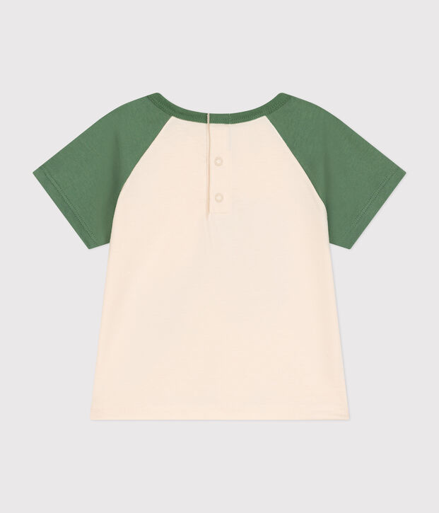 T-shirt van dunne jersey met korte mouwen voor baby's ecru/groen