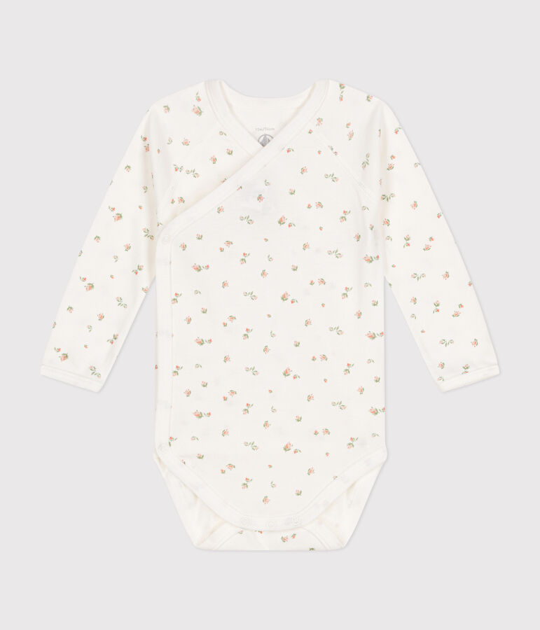 Katoenen overslagbody met lange mouwen voor baby's wit MARSHMALLOW/ SALINE