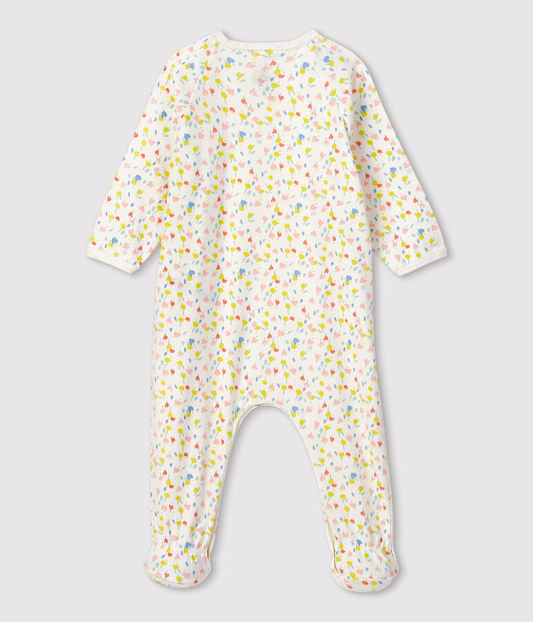 Gebloemde babypyjama van biologisch katoen wit MARSHMALLOW/wit MULTICO