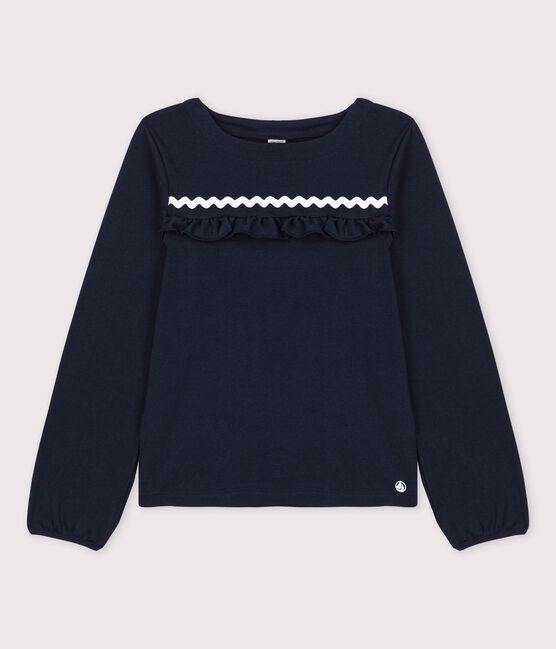 T-shirt met lange mouwen uit katoen voor meisjes blauw SMOKING