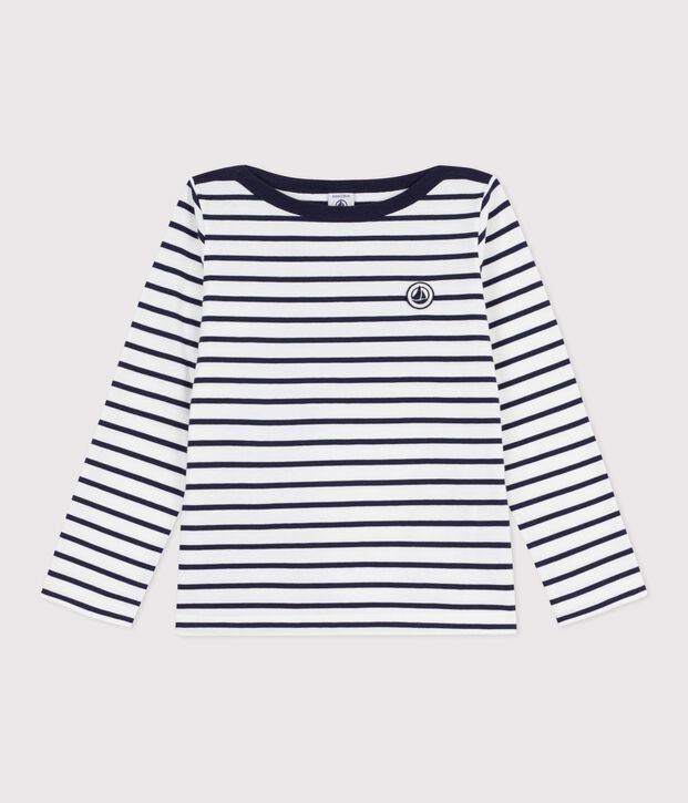 Iconisch gestreept marineshirt van katoen voor kinderen wit/blauw