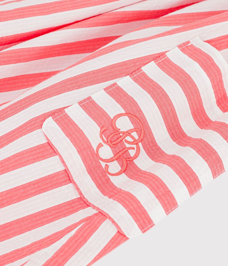 Robe sans manches enfant en coton &agrave; rayures rose/blanc