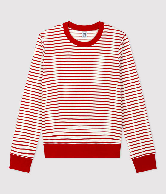 Marinière Dames t-shirt van katoen wit MARSHMALLOW/rood TERKUIT