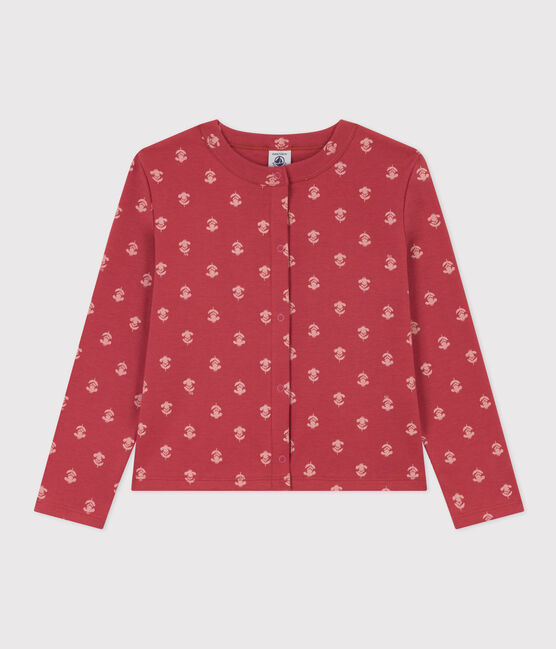 Cardigan met print voor meisjes in katoen roze PAPI/beige AVALANCHE
