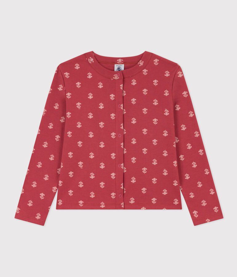 Cardigan met print voor meisjes in katoen roze/ecru
