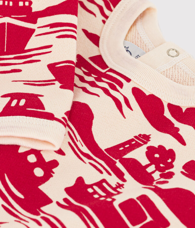 Sweatshirt b&eacute;b&eacute; en molleton imprim&eacute; &eacute;cru/rouge