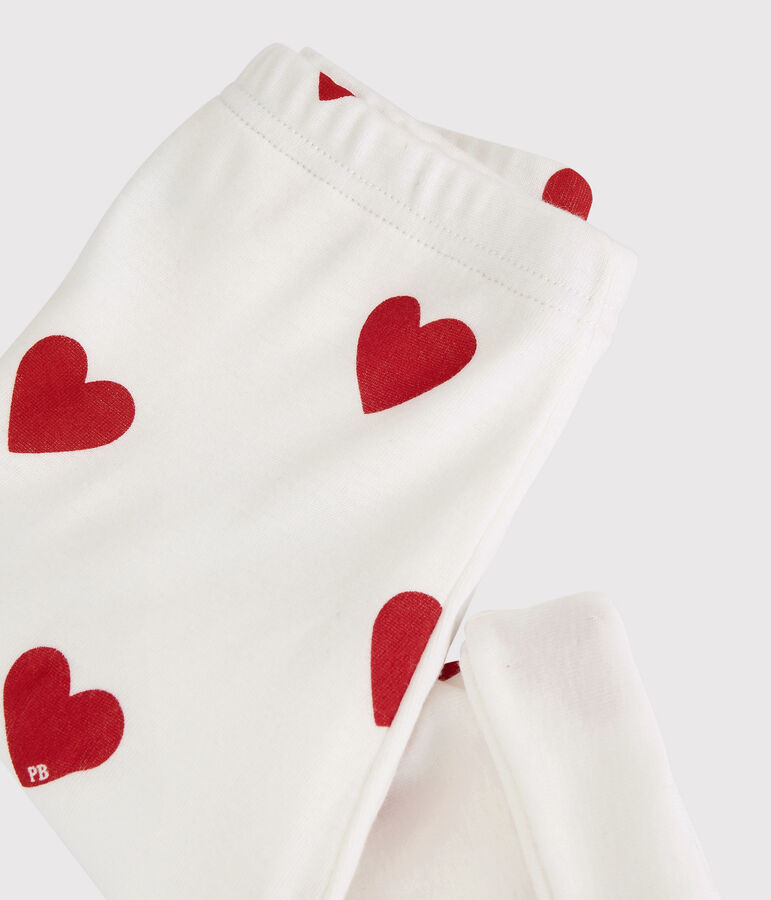 Babybroek met rode hartjes van biologisch katoen wit/rood