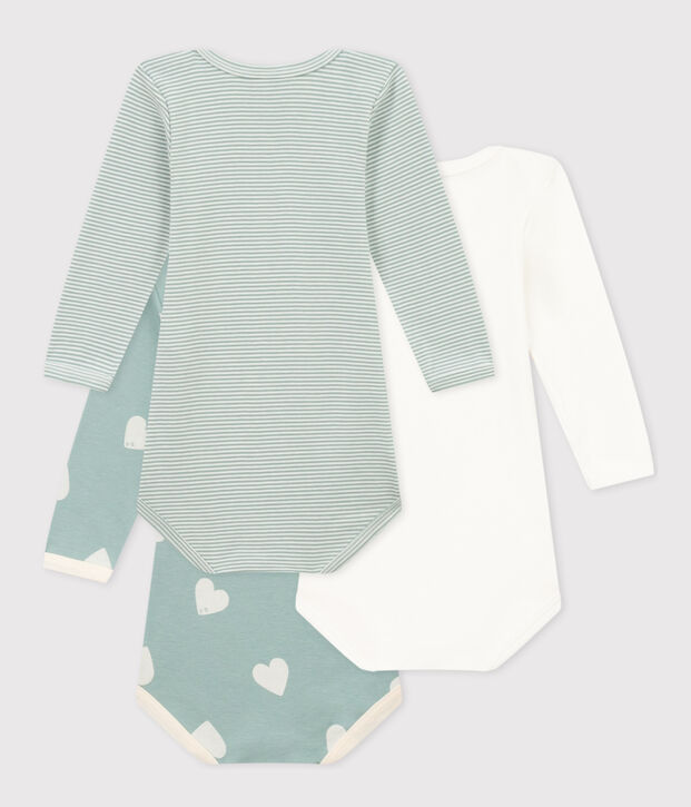 Lot de 3 bodies manches longues coeurs b&eacute;b&eacute; en coton multicouleur