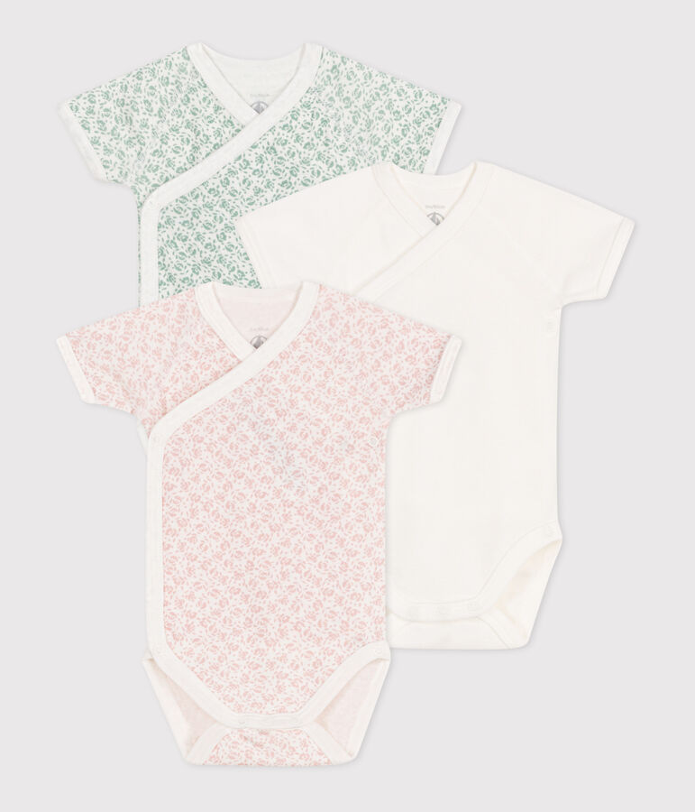 Lot de 3 bodies crois&eacute;s manches courtes en coton imprim&eacute; b&eacute;b&eacute; multicouleur