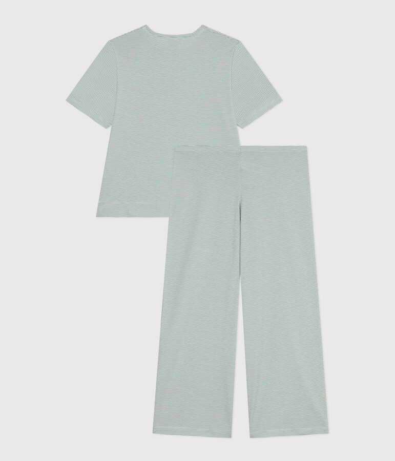 Pyjama milleraies en coton femme vert/blanc