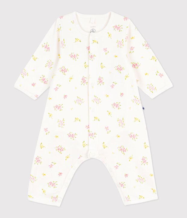 Katoenen bodypyjama zonder voetjes met bloemetjesprint wit/multicouleur