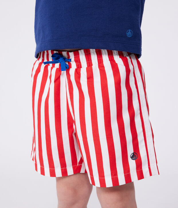 Short de bain enfant &agrave; rayures rouge/rouge