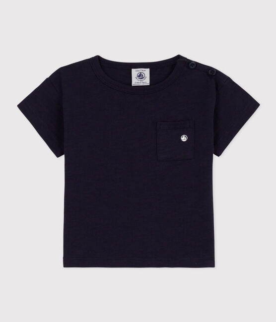T-shirt met korte mouwen in gevlamde jersey voor babyjongens. blauw SMOKING