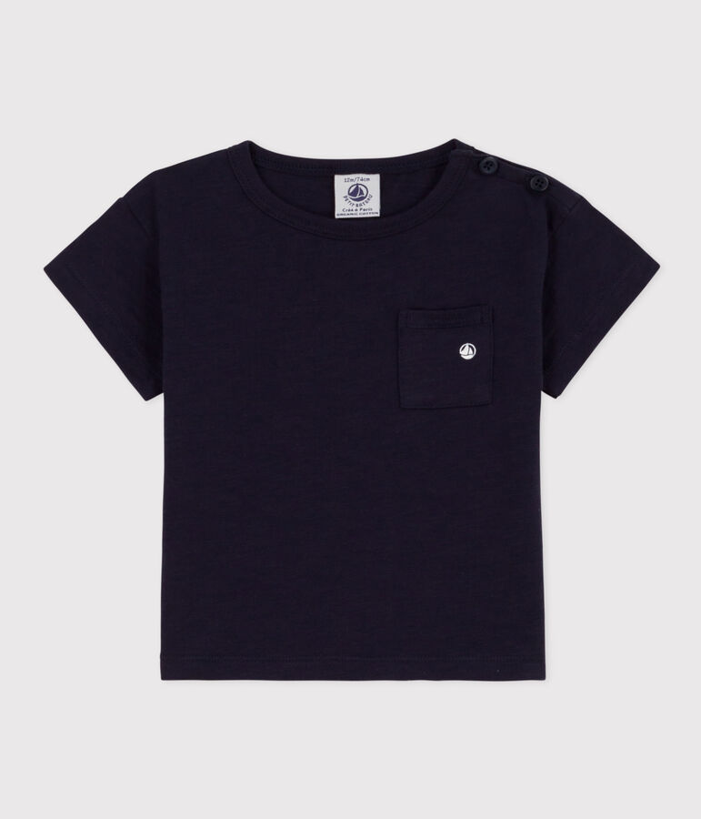 T-shirt met korte mouwen in gevlamde jersey voor babyjongens. blauw