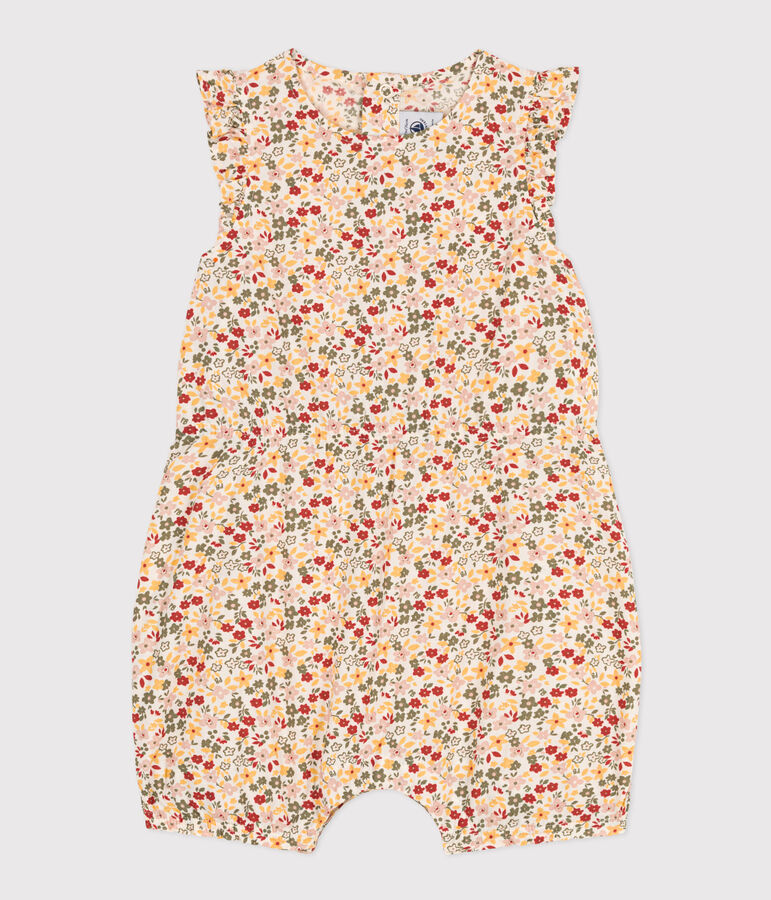 Combinaison courte b&eacute;b&eacute; en popeline imprim&eacute;e &eacute;cru/multicouleur