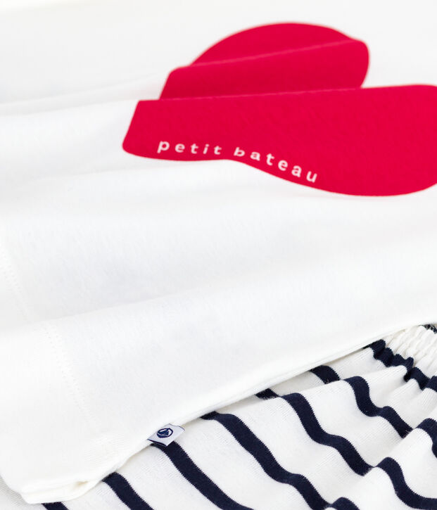 Korte katoenen pyjama met hartjesprint voor kinderen wit/blauw